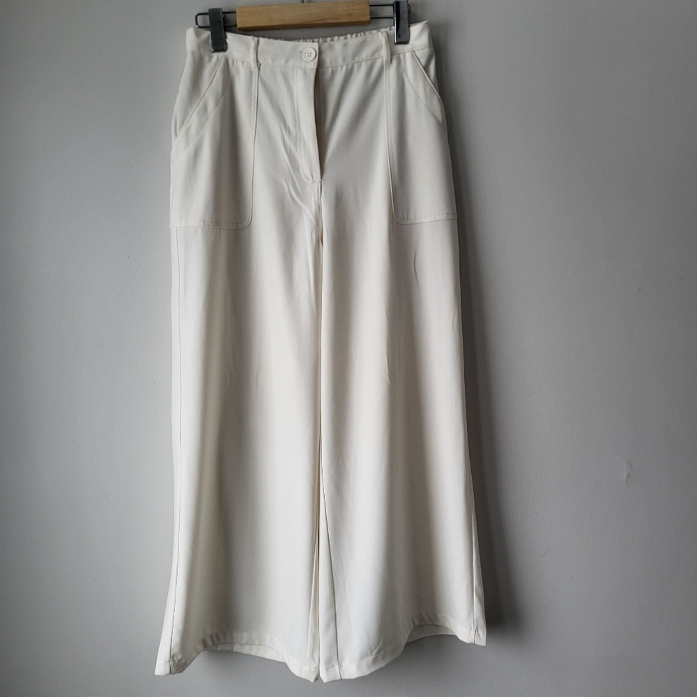 Elegant Wide-Leg Cream Ankle Length Feminine Butter Mom Summer Pants